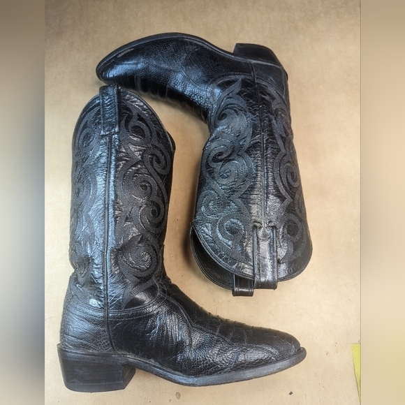 Dan Post boots men's size 7D black Exotic Full Ostrich Leg Western cowbo… - Picture 6 of 11